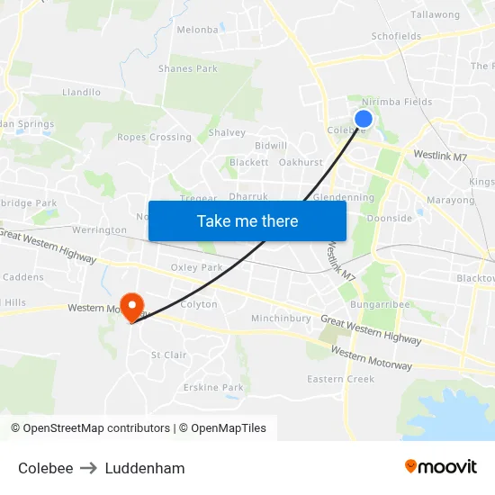 Colebee to Luddenham map