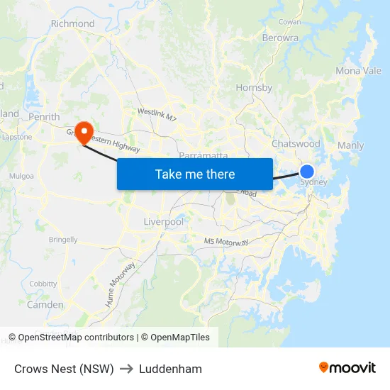 Crows Nest (NSW) to Luddenham map