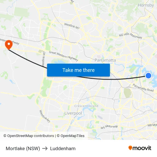 Mortlake (NSW) to Luddenham map