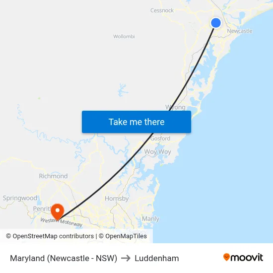 Maryland (Newcastle - NSW) to Luddenham map