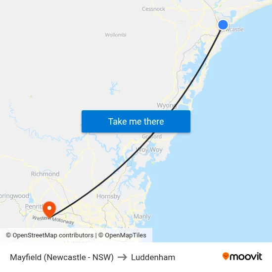 Mayfield (Newcastle - NSW) to Luddenham map