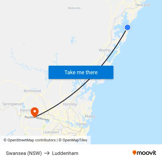 Swansea (NSW) to Luddenham map
