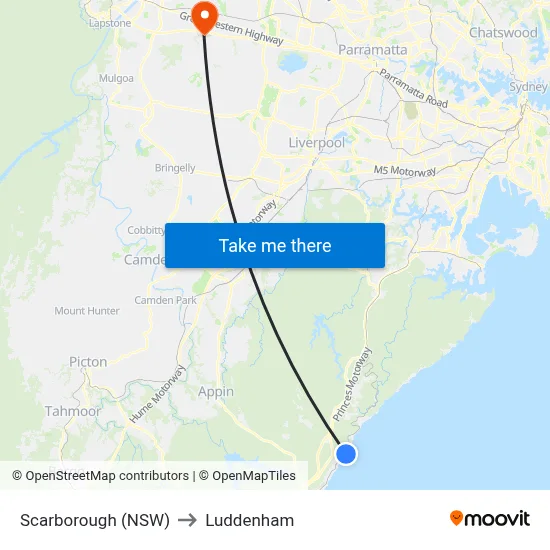 Scarborough (NSW) to Luddenham map