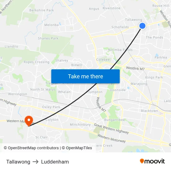 Tallawong to Luddenham map