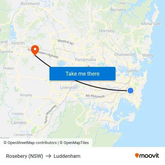 Rosebery (NSW) to Luddenham map