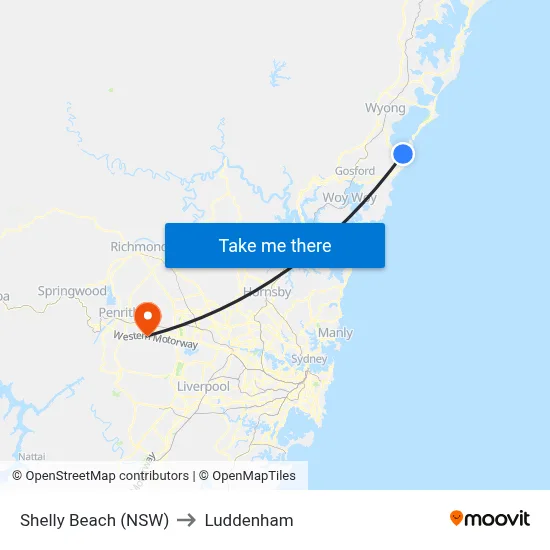 Shelly Beach (NSW) to Luddenham map