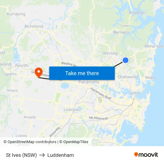 St Ives (NSW) to Luddenham map