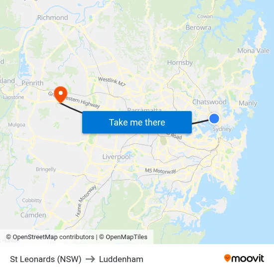St Leonards (NSW) to Luddenham map
