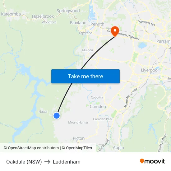 Oakdale (NSW) to Luddenham map