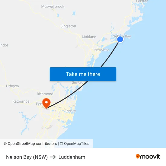 Nelson Bay (NSW) to Luddenham map