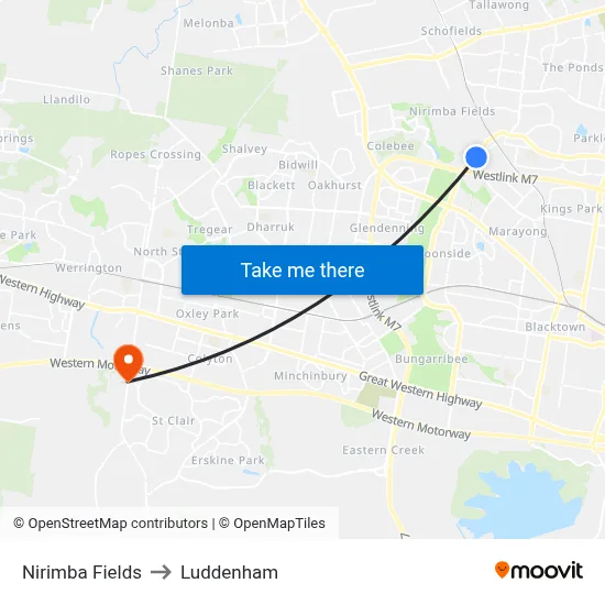 Nirimba Fields to Luddenham map