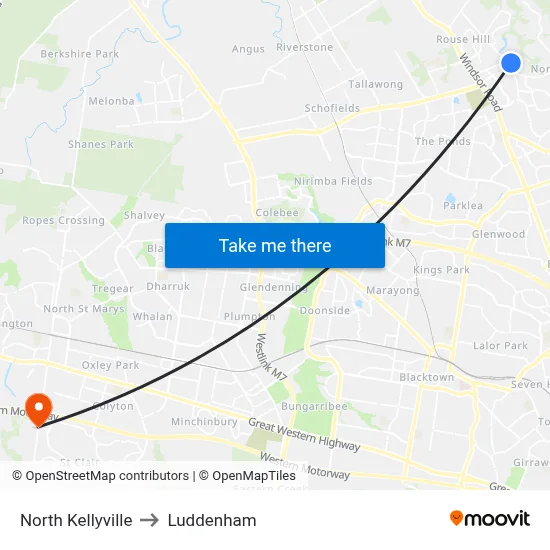 North Kellyville to Luddenham map