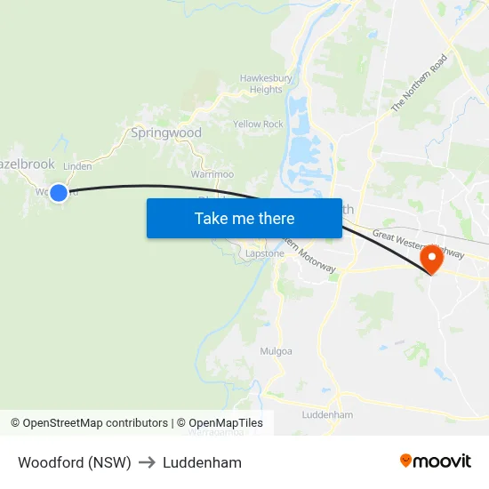 Woodford (NSW) to Luddenham map