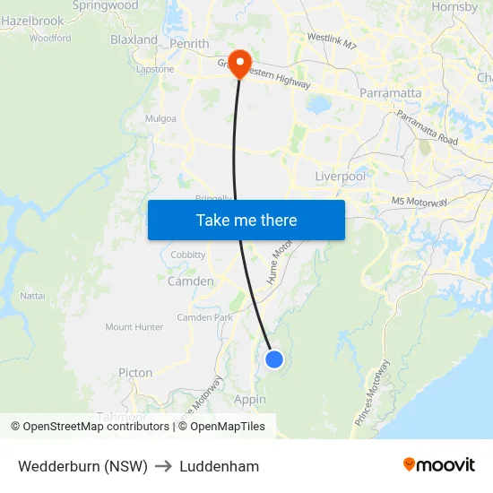Wedderburn (NSW) to Luddenham map