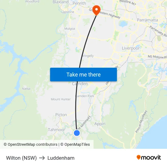 Wilton (NSW) to Luddenham map