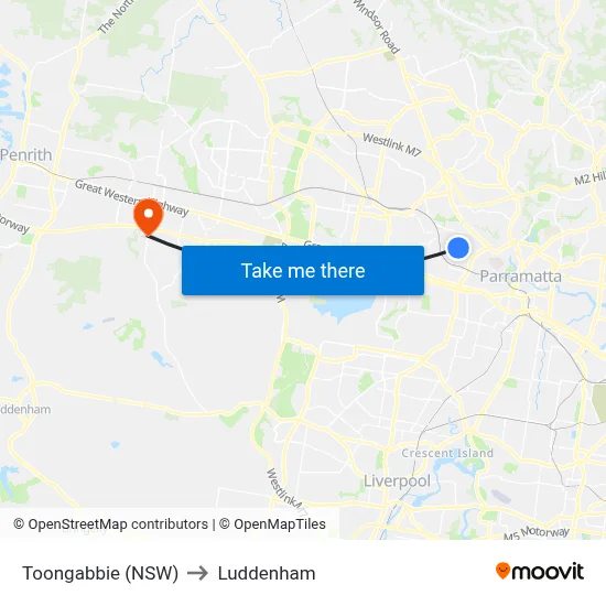 Toongabbie (NSW) to Luddenham map