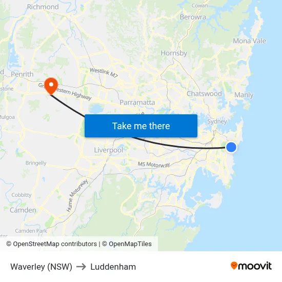 Waverley (NSW) to Luddenham map
