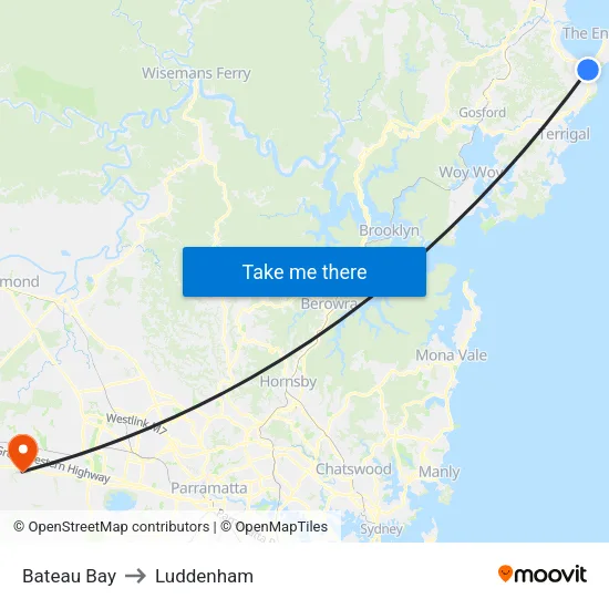 Bateau Bay to Luddenham map