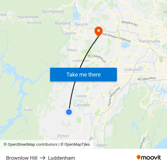 Brownlow Hill to Luddenham map