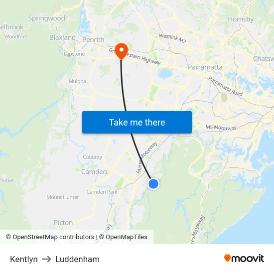 Kentlyn to Luddenham map