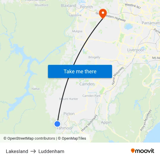 Lakesland to Luddenham map