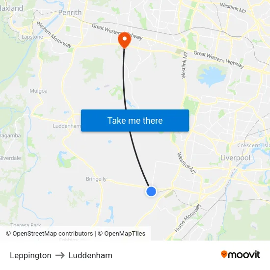 Leppington to Luddenham map