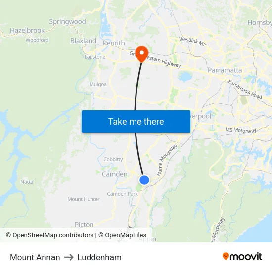 Mount Annan to Luddenham map