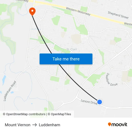 Mount Vernon to Luddenham map