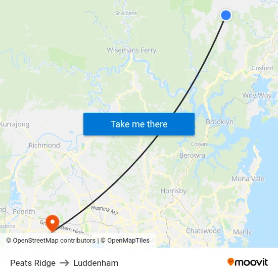 Peats Ridge to Luddenham map