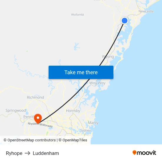 Ryhope to Luddenham map
