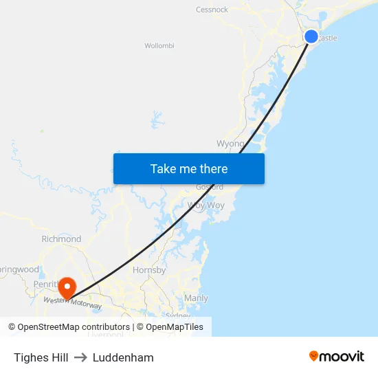 Tighes Hill to Luddenham map