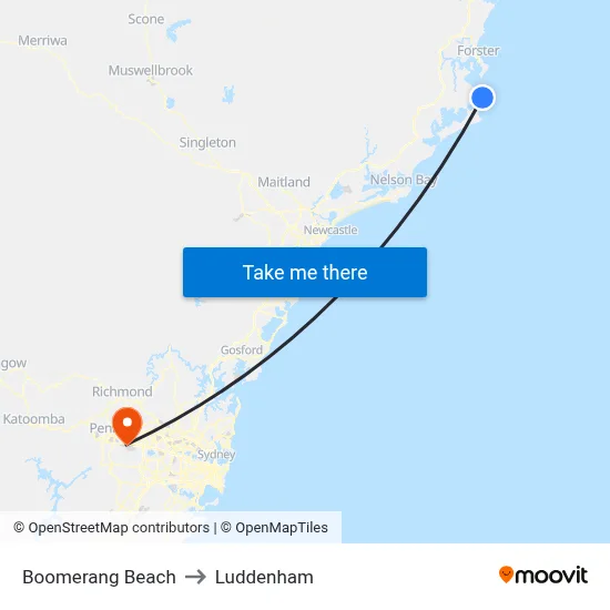 Boomerang Beach to Luddenham map