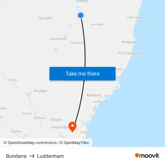 Bundarra to Luddenham map