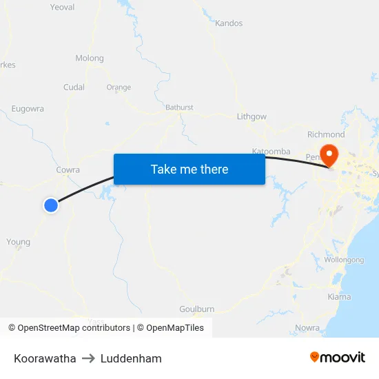Koorawatha to Luddenham map