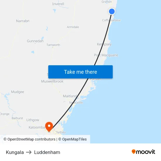 Kungala to Luddenham map