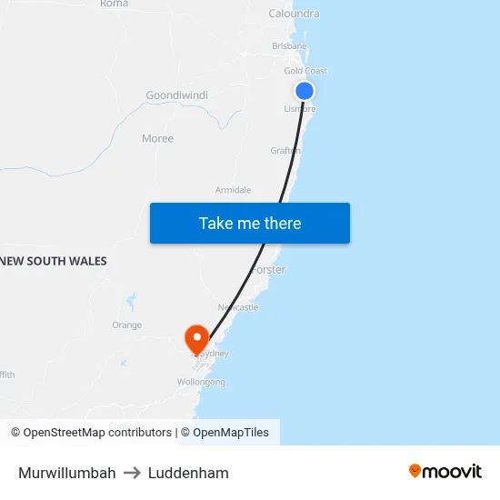 Murwillumbah to Luddenham map