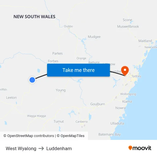 West Wyalong to Luddenham map