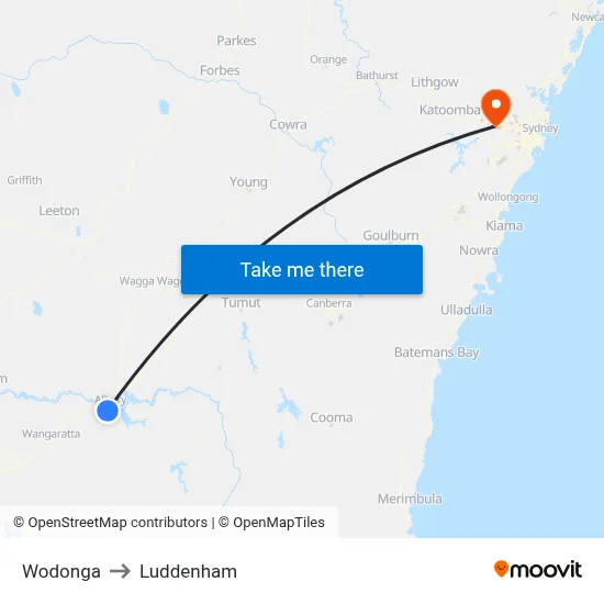Wodonga to Luddenham map