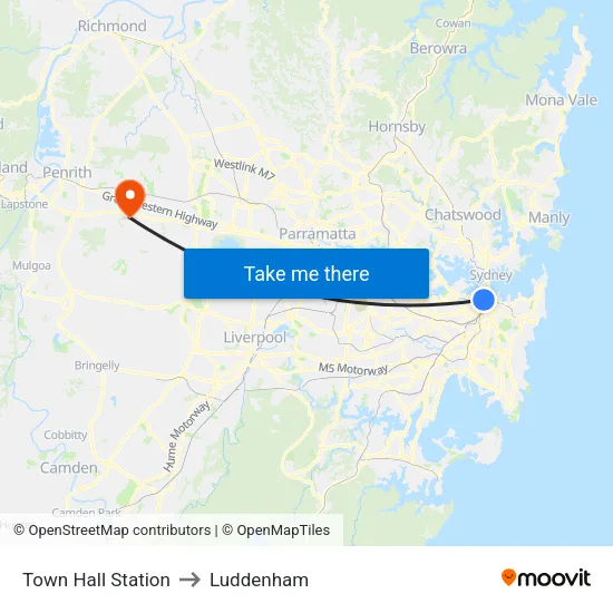 Town Hall Station to Luddenham map