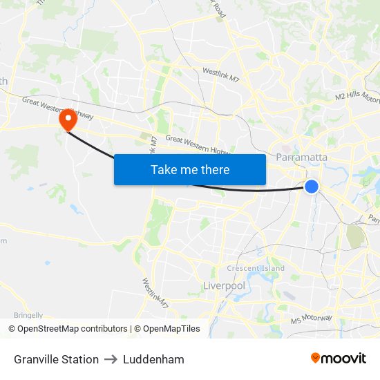 Granville Station to Luddenham map