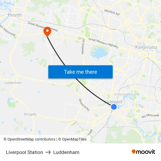 Liverpool Station to Luddenham map