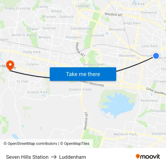 Seven Hills Station to Luddenham map