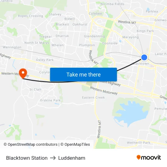 Blacktown Station to Luddenham map