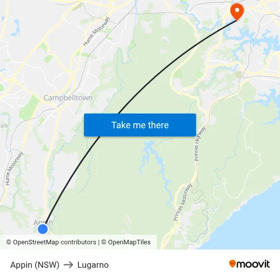 Appin (NSW) to Lugarno map