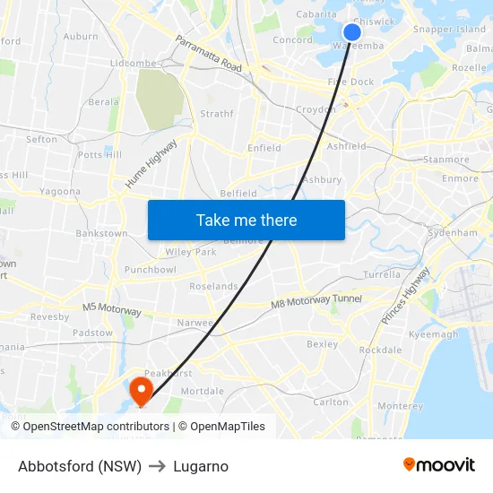 Abbotsford (NSW) to Lugarno map