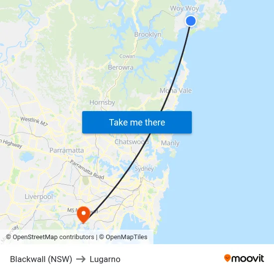 Blackwall (NSW) to Lugarno map