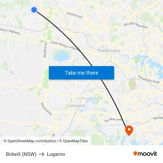 Bidwill (NSW) to Lugarno map