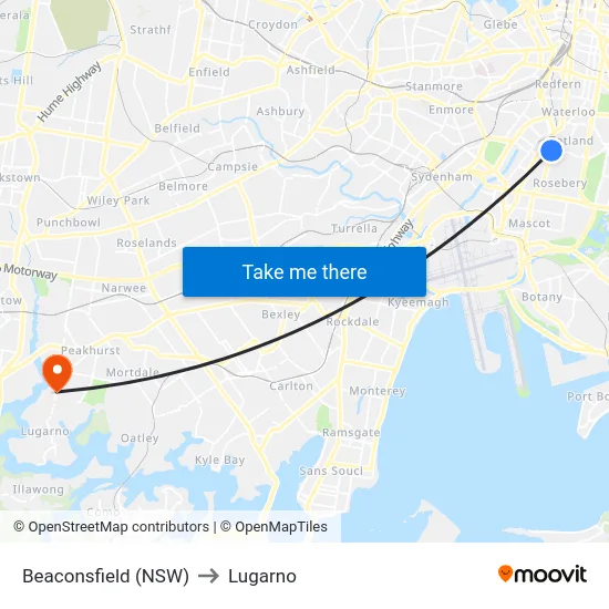 Beaconsfield (NSW) to Lugarno map