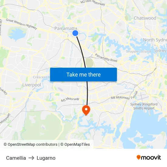 Camellia to Lugarno map