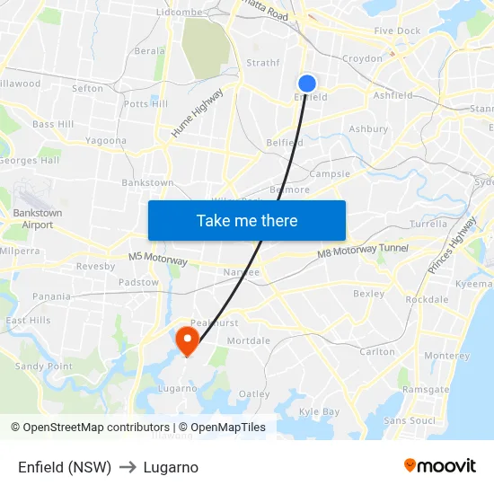 Enfield (NSW) to Lugarno map